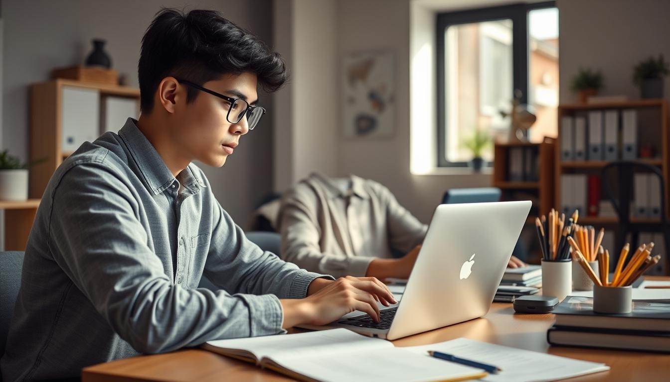 Student using a study guide to organize academic notes